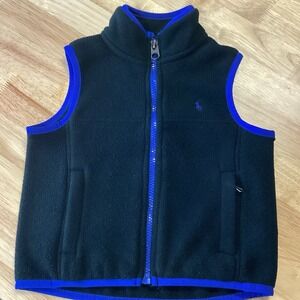 Boy's 2/2T  Polo By Ralph Lauren Vest Fleece Full Zip Black W/ Blue Trim Toddler